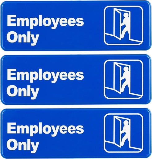 Excello Global Products Employees Only Sign: Informative Plastic Sign with Symbols 9"x3", Pack of 3