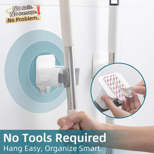 2 6 4 lbs, TAILI Mop and Broom Holder Wall Mount Grippers, Hangers and Adhesive Strips, Damage Free Hanging Wall Mount