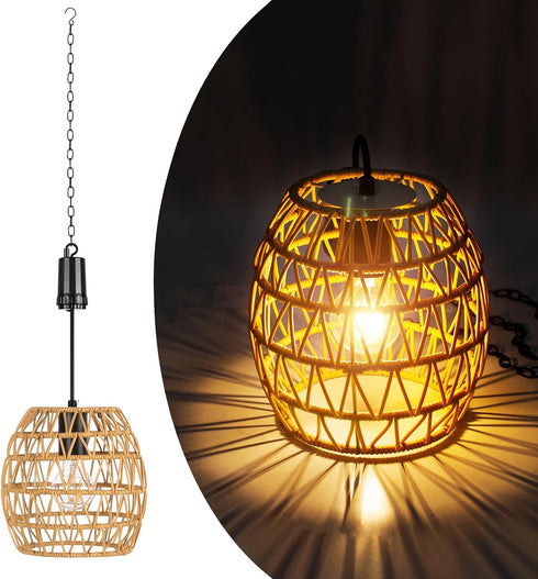 Larekook 6 Hours Timer Battery Operated Pendant Light with Warm White Bulb,Seagrass