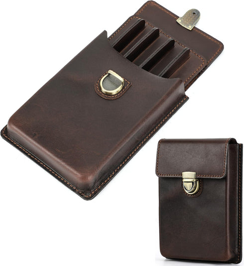 Top Grain Genuine Leather 5 Slot Pen/Pencil Tray Case Organizer, Handmade Vintage Design, Glossy Coffee
