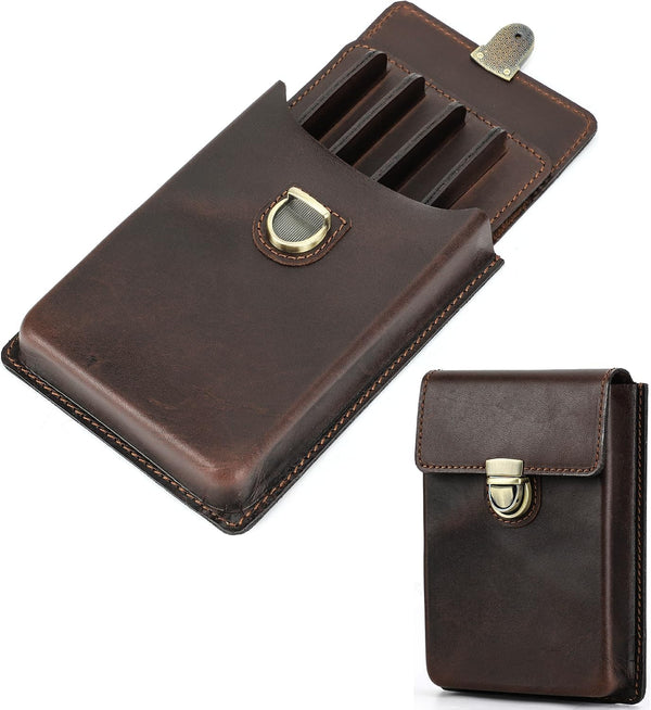 Top Grain Genuine Leather 5 Slot Pen/Pencil Tray Case Organizer, Handmade Vintage Design, Glossy Coffee