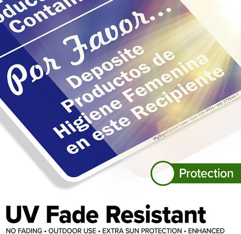 10x7 Inches, 4 Please Deposit Feminine Hygiene Products In This Container Bilingual Sign, Mil Vinyl Decal Stickers