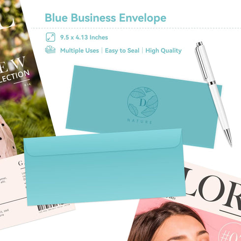 Business Envelopes, 200-Pack #10 Blue Envelopes, Standard Square Flap, Perfect for Invitations and Mailing