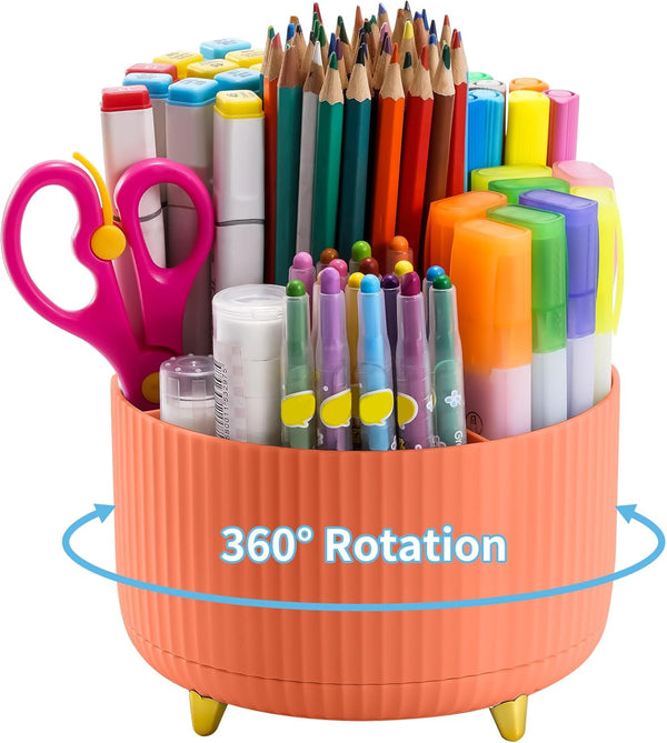 Marbrasse Desk Organizer, 360-Degree Rotating Pen Holder with 5 Compartments for Office, Home Art Supply Storage