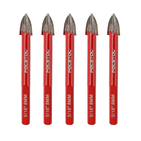 FOCSTOL 5pcs Masonry Concrete Drill Bit Set, 8mm Carbide Bits with Triangle Shank for Wood, Plastic, Foam
