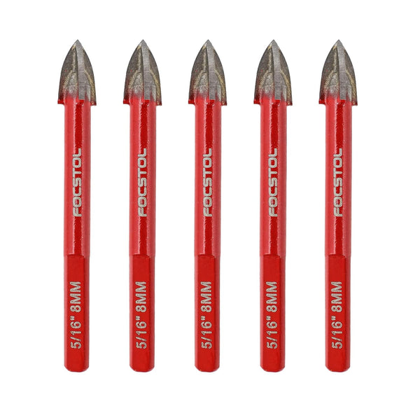 FOCSTOL 5pcs Masonry Concrete Drill Bit Set, 8mm Carbide Bits with Triangle Shank for Wood, Plastic, Foam