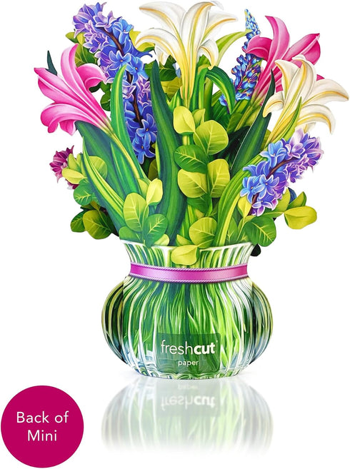 6 Inch 3D Freshcut Paper Pop Up Cards, Mini Lilies & Lupines, Mini Sized Forever Flower Bouquet Popup Greeting Cards