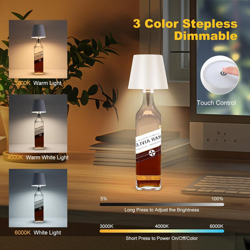 Lamp,2025 3 1pc) Wireless Bottle New Color Rechargeable Wine Bottle Lights for Bars Restaurants (White