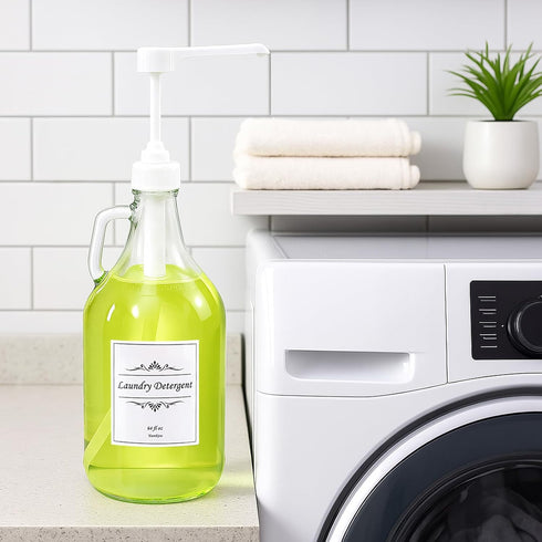 2 64 oz Pcs Glass Liquid Laundry Detergent Dispenser with Pump (Upgraded), Dispenser for Laundry Room, Half Gallon