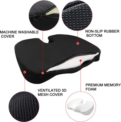 Cvixmalia Tailbone Tailbone Seat Cushion Premium Memory Foam Non-Slip Coccyx Cushion for Office Chair, Car Seat