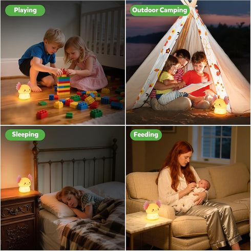 ollycasa Dimmable 3 Axolotl Night Light for Kids, Rechargeable Bedroom Bedside Lamp, Night Lamp for Kids Room, Nursery