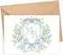 Designing Moments 2 Letter Monogram Cards, Watercolor Blue Green Crest Personalized Monogram Stationary for