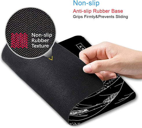 IMAYONDIA Japanese Great Wave Mouse Pad, Black Anime Gaming Mousepad, Non-Slip Rubber Base, 9.5 x 7.9 Inch