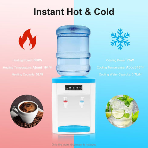 YUTOUB 1.1-4.9 Countertop Use(46.4F 194F) Gal Top Loading Water Dispenser, Hot/Cold/Warm Hot and Cold Mini Water