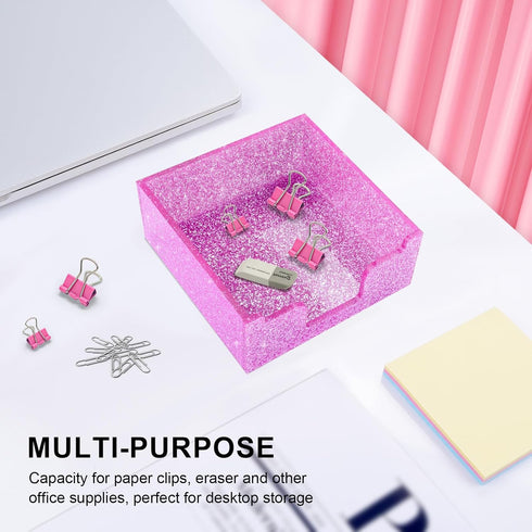 Rouidr Acrylic Sticky Note Holder - Glitter Memo Pad Dispenser, 3.94 x 3.94 Inch for Home & Office