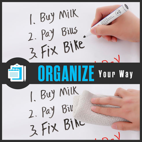 Houseables Dry Erase Whiteboard Sticker, 6x4 ft Adhesive Contact Paper, Peel and Stick Vinyl Wall Decal with 2 Markers