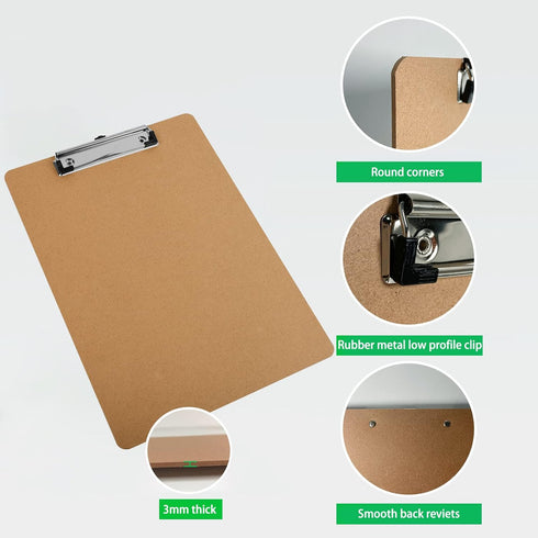 Happyhapi 16 Pack Clipboards - Letter Size 9" x 12.5" Eco-Friendly Wood Clip Boards for Office Supplies