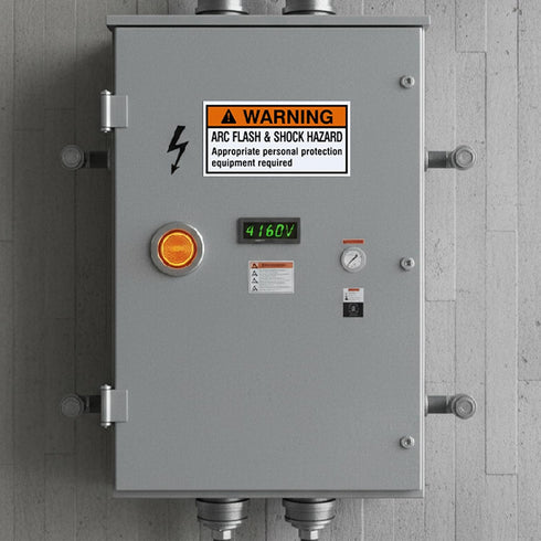 Lerheedi 100 2" 4" PCS WARNING Arc Flash and Shock Hazard Appropriate PPE Required Label - x High Performance Polyester