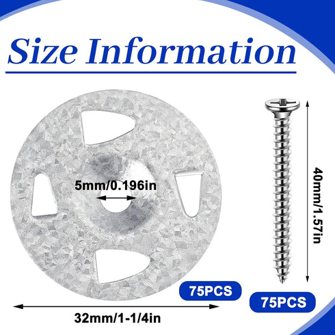 Fastener Kit Board Hardware Set, includes 1-1/4 Inch Galvanized Steel Washers and Stainless Steel Screws for Fixing Fastening Installation (150 Pcs)