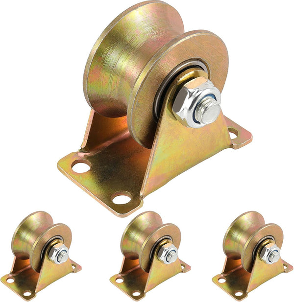ZOENHOU 4 PCS 2 Inch 660 LB Steel U Groove Wheel Pulley, Heavy Duty Rigid Caster for Inverted Track