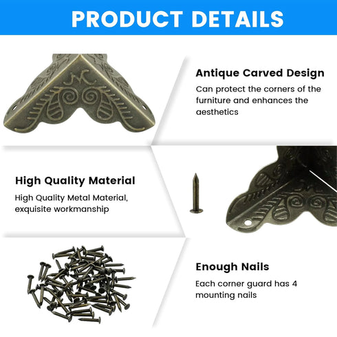 12 Pack 1" 1" SDTC Tech Furniture Corner Protector x Antique Bronze Triangle Edge Decorative Metal Corner Guard