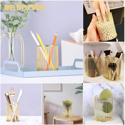 Gold Desk Pen Holder, Metal Makeup Brushes Cup for Preppy Room Decor, Aesthetic Gift Accessories Organizer
