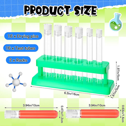 2 Sets Test Tubes with Rack, Clear Plastic Test Tubes with Caps and 6 Holes Holder Rack for Scientific Experiments