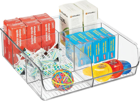 6 Closets, 2 Pack mDesign Plastic Home Office Wide Bin Organizer with Compartments for Cabinets, Drawers, Desks