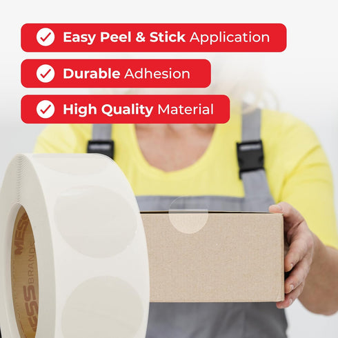 MESS Clear Round Labels, 1 Inch (1,000/Roll) – Transparent Sealing Dots, Wafer Tab Seals, Envelope Seal Stickers