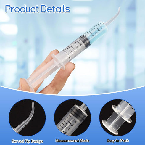 WATMTIN 10 12cc 12ml Pcs Plastic Syringes with Curved Tip, Disposable Dental Irrigation Syringe, Mouthwash Cleaner