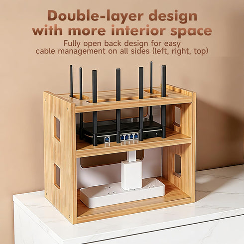 OVECIOPO 13.39"x10.12"x11.02" Router Shelf Wall Mount, WiFi Router Box Hider & Modem Storage Box with Multiple Cable