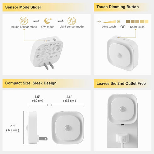 YUNLEX 2 Pack 0% Dimmable, Plug in Red Sleep Night Light with Motion Sensor & Dusk to Dawn Sensor, Soft Glow, Blue