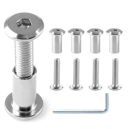 10 Pair (20 Piece) M6x25mm Hex Drive Socket Cap Bolt with Allen Wrench, Silver Furniture Connector Bolts for Crib