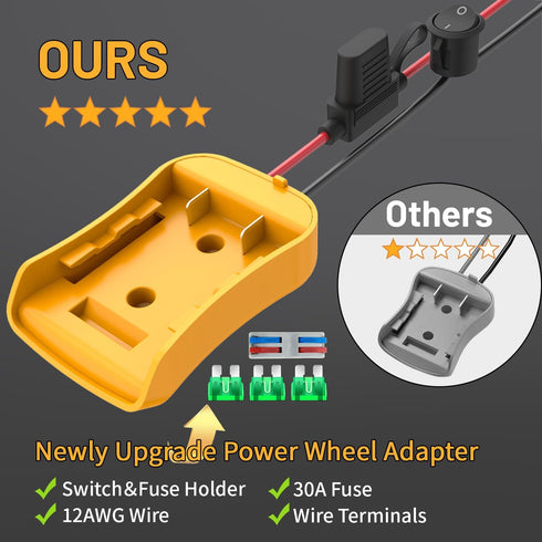 Power Wheels Adapter for Dewalt 20V Battery Adapter Kit with Fuses Holder and Switch for RC Car Toys (2 Pack)