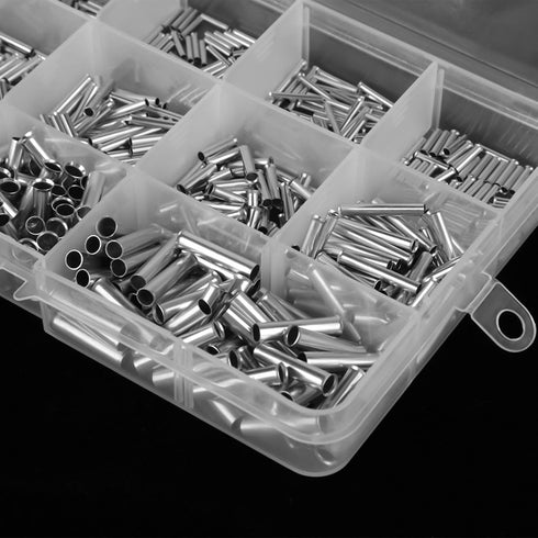 700Pcs 14 Values Non-Insulated Ferrule Copper Terminals Assortment Kit for Wire Cable with Storage Box