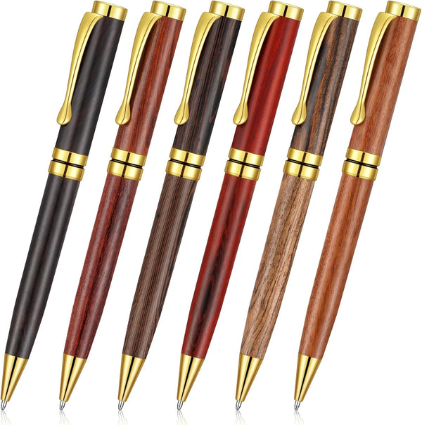 Yeaqee Luxury Wooden Ballpoint Pens, 1.0mm Black Ink, Elegant Writing Pens, Graduation Gift for Men Women (6 Pcs)