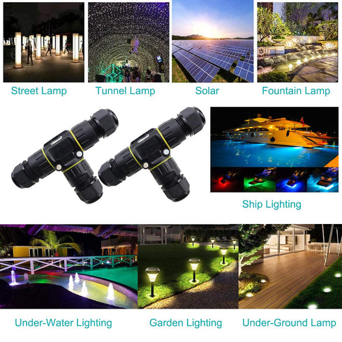 IP68 Waterproof Cable Connector 3-Channel, Outdoor Junction Box Connector for 2 or 3 Pin Cables, Ideal for Lights