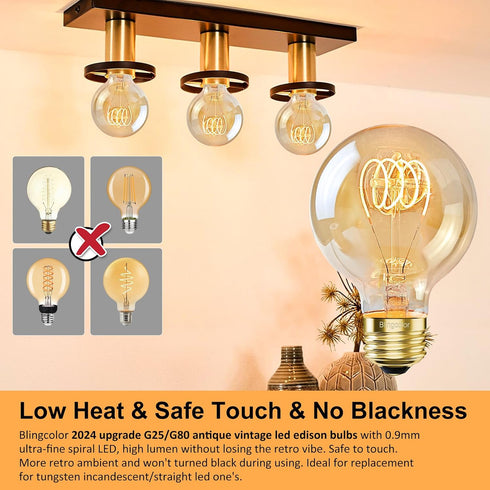 Dimmable Bulbs 60W 4 PACK G25/G80 6W 2200K Bulb, E26 Bulbs Globe Vintage Edison LED Light Equivalent, LED Amber Warm
