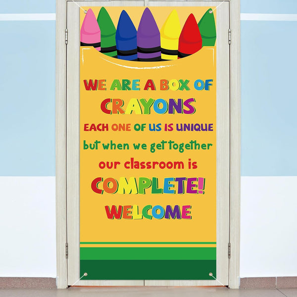 HunnmingRe Composition Notebook Crayon Classroom Decor First Day of School Door Cover Welcome