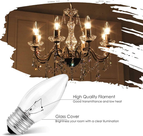 KODBPJ 60W E26 Dimmable (6pack) Equivalent Medium Candelabra Base Clear Incandescent Torpedo Tip Candle Chandelier