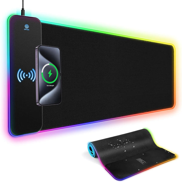 AIBICIDI RGB Gaming Mouse Pad with Wireless Charging 15W, XXL Extra Large LED