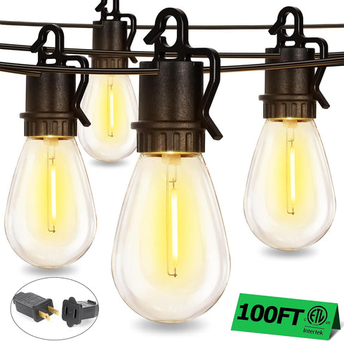 100FT 35 S14 Bulbs E12 Sockets,2700K Dimmable Lights,IP55 Outdoor String Lights with Shatterproof Patio Deals Vintage