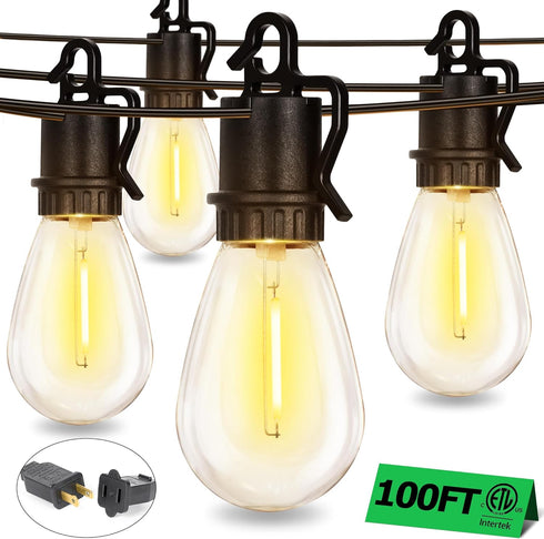 100FT 52 S14 Bulbs E12 Sockets,2700K Dimmable Lights,IP55 Outdoor String Lights with Shatterproof Vintage Edison