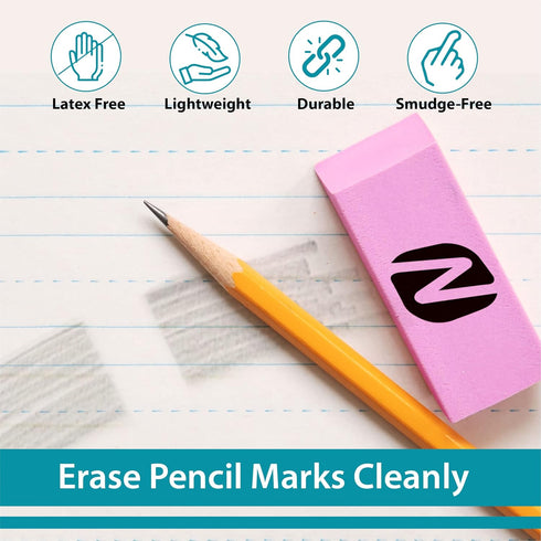 Noverbee Pink Erasers, 100 Pk, Bulk Erasers for Pencils, Kids, School Supplies, Art, and Office Use