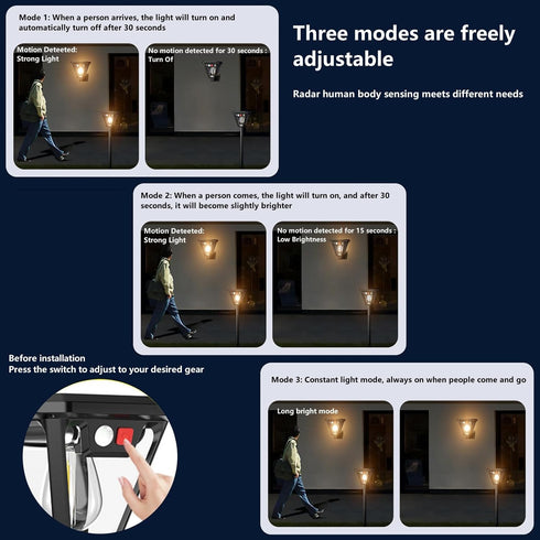Outdoor,3 3 Shed2 Pack Solar Wall Lights Modes Dusk to Dawn Motion Sensor Lights Waterproof, Motion Sensor Solar Porch