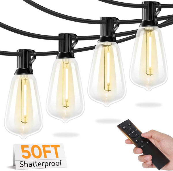 Brightever 50FT Outdoor String Lights with Remote, LED String Lights for Outside