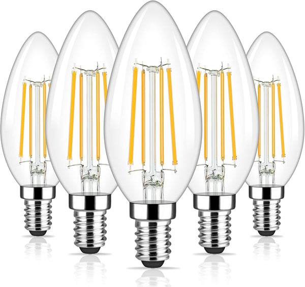 Brightever E12 Candelabra LED Light Bulbs, 60W Equivalent, 5-Pack B11 6W, 2700K Warm White Candle Lightbulbs