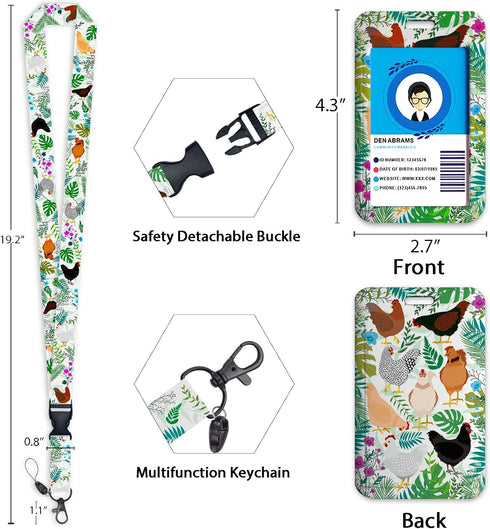 Gctriki ID Badge Holder with Lanyard, Cute Flower Chickens Lanyard for Keys, Funny Retractable Badge Reel