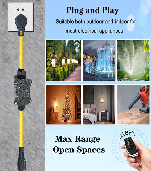 Plug,AC110V Switch,AC110V/120V/250V/20A Outlet,164FT Outdoor Wireless Remote Control Outlet Waterproof Remote Control
