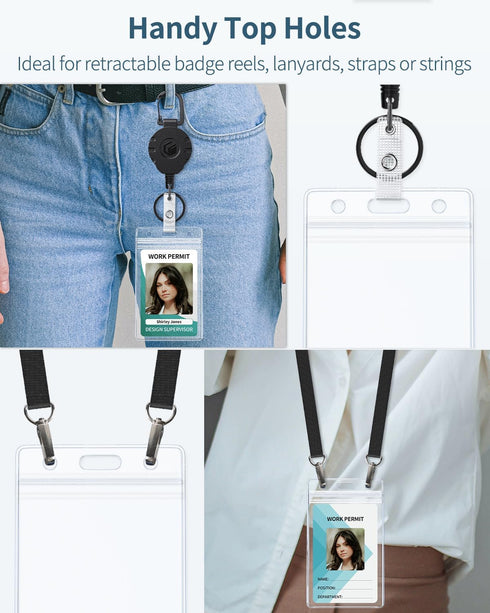 Pawfly 50 Pack Vertical ID Card Badge Holder Waterproof Clear Sleeve Case with Resealable Zip for Key Card and License